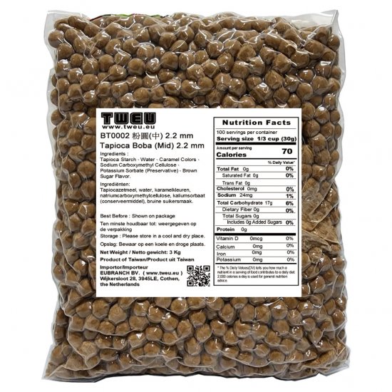 BT0002 Tapioca Boba (M) 2.2mm 3Kg